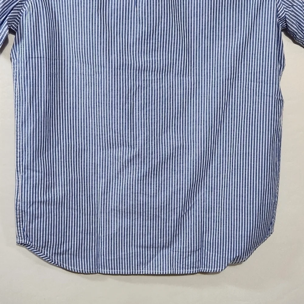 Gap Boys Size 10 Oxford Blue Strip Short Sleeve Collard Button Down Pocket Shirt